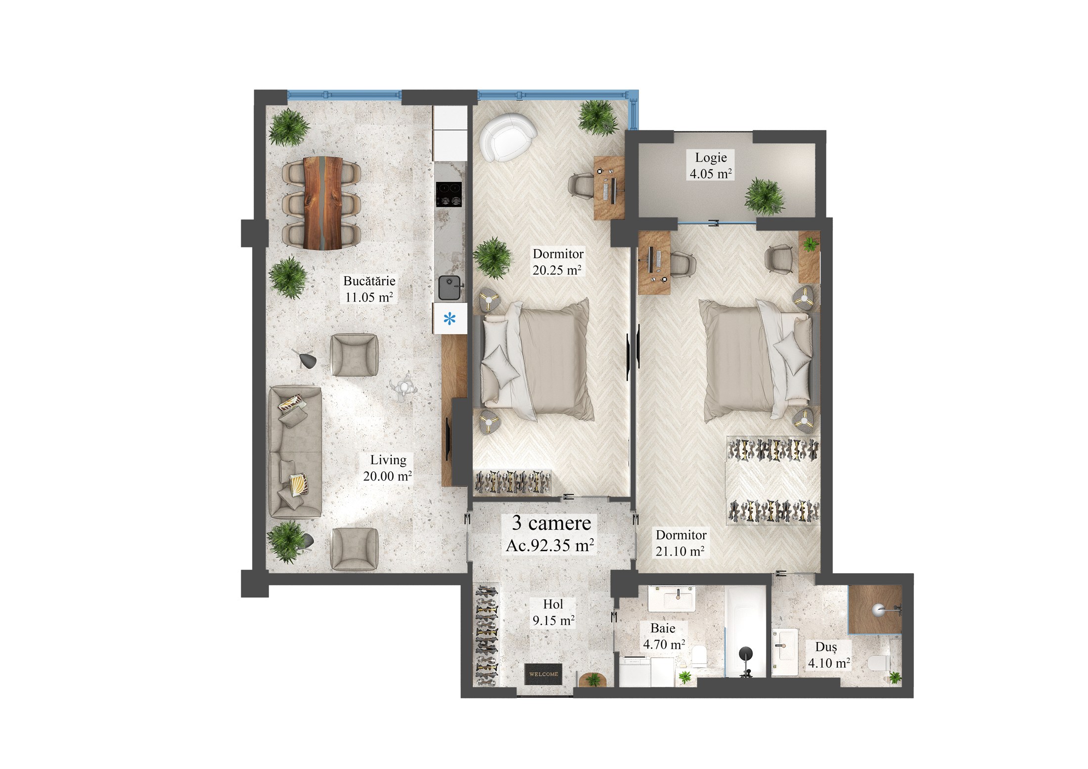 Planimetria apartamentului 104